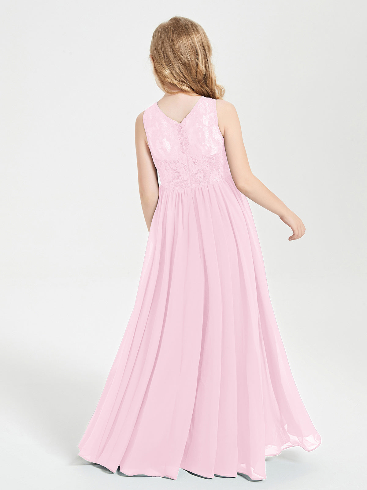 Long Junior Bridesmaid Dresses Lace Top Candy Pink